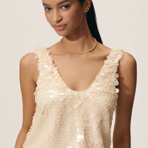 Anthropologie Cream Sequin Tank Top XL NWT Retails 110.00